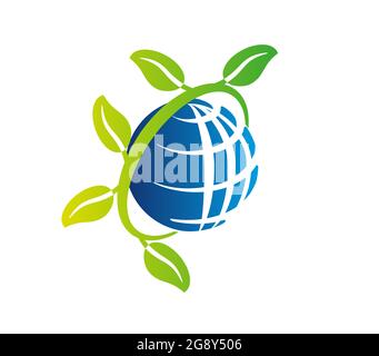 Globe entouré d'une guirlande de feuilles Illustration de Vecteur