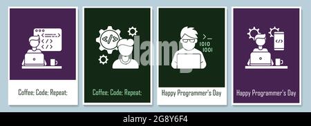 Cartes de vœux de jour des programmeurs avec ensemble d'éléments d'icône de glyphe Illustration de Vecteur