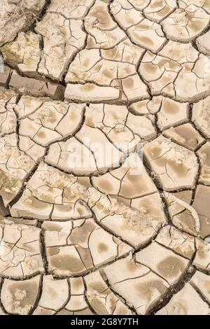 Prise de vue d'un champ sec fissuré. Pour la canicule 2022, la sécheresse au Royaume-Uni, la terre ariée, les pertes de récolte, la canicule européenne/américaine, la saison chaude de l'été, les terres agricoles sèches au Royaume-Uni Banque D'Images