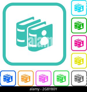 Le guide de l'utilisateur livre des icônes plates aux couleurs vives dans des bordures incurvées sur fond blanc Illustration de Vecteur