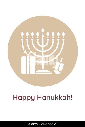 Carte de vœux de Noël heureux à Chanukah avec élément d'icône de glyphe Illustration de Vecteur