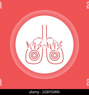 Icône de bouton de couleur poumons avec douleur aiguë. Maladie de l'organe interne humain. Problème de santé. Inscrivez-vous pour accéder à la page Web, à l'application mobile et à la bannière. Illustration de Vecteur