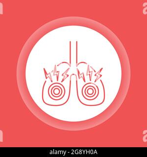 Icône de bouton de couleur poumons avec douleur aiguë. Maladie de l'organe interne humain. Problème de santé. Inscrivez-vous pour accéder à la page Web, à l'application mobile et à la bannière. Illustration de Vecteur