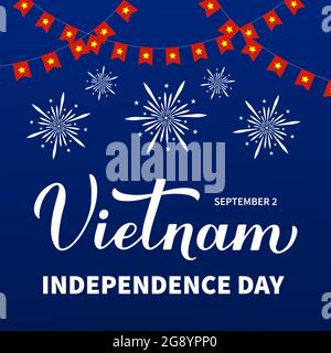 Affiche typographique du Vietnam Independence Day. Fête nationale vietnamienne célébrée le 2 septembre. Modèle vectoriel pour bannière, carte de vœux, prospectus, e Illustration de Vecteur