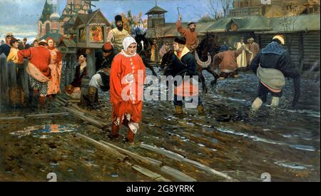 Andrei Ryabushkin. Peinture intitulée "la rue de Moscou du dix-septième siècle en vacances publiques" par l'artiste russe Andrei Petrovich Ryabushkin (1861-1904), huile sur toile, 1912 Banque D'Images