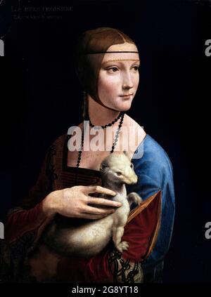 Dame avec une Ermine de Léonard de Vinci (1452–1519), huile sur panneau, c. 1489 Banque D'Images
