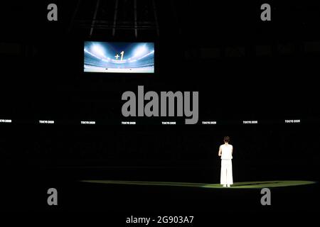 Tokyo, Japon. 23 juillet 2020. Une vue générale montre un événement cérémonial pour marquer une année à venir jusqu'au début des Jeux Olympiques de Tokyo 2020 reportés, au stade olympique de Tokyo, au Japon, le 23 juillet 2020. Credit: Du Xiaoyi/Xinhua/Alay Live News Banque D'Images