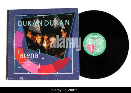 Groupe de rock anglais New wave, album de musique Duran Duran sur disque vinyle LP. Intitulé : couverture de l'album Arena Banque D'Images