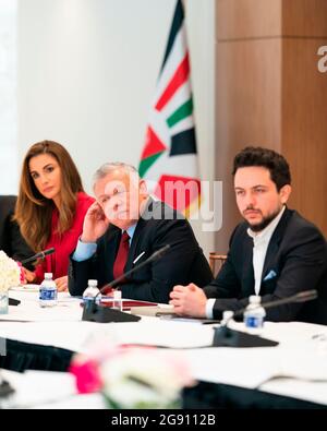 Washington DC, États-Unis. 23 juillet 2021. Washington, D.C., Vereinigte Staaten. 23 juillet 2021. Leurs Majestés le roi Abdullah II et la reine Rania et le prince héritier HRH Al Hussein de Jordanie pour une dernière journée de réunions à Washington, D. Credit: dpa Picture Alliance/Alay Live News Banque D'Images