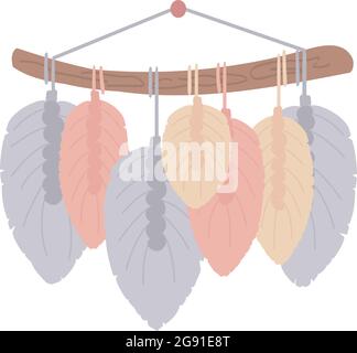 Décoration en corde de coton avec feuilles de macrame. Fixation murale sur panneau. Décoration intérieure élégante à faire soi-même. Osier fait main scandinave moderne. Illustration vectorielle, isolée sur fond blanc Illustration de Vecteur