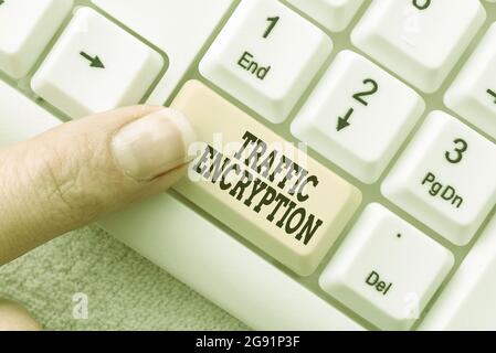 Inspiration montrant le signe de chiffrement du trafic. Concept signification méthode de sécurisation de la transmission d'informations Edition de fichiers Internet, filtrage Banque D'Images