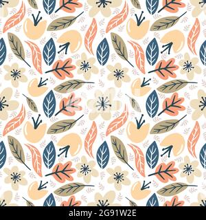 motif vectoriel avec différentes feuilles et fleurs Illustration de Vecteur