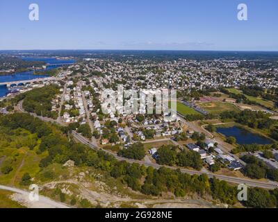 Vue aérienne des bâtiments historiques de la résidence à East Providence et Seekonk River, Rhode Island RI, États-Unis. Banque D'Images