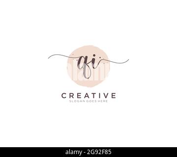 QI logo féminin beauté monogramme et élégant logo design, écriture logo de la signature initiale, mariage, mode, floral et botanique avec la création Illustration de Vecteur