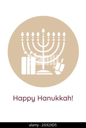 Carte de vœux de Noël heureux à Chanukah avec élément d'icône de glyphe Illustration de Vecteur