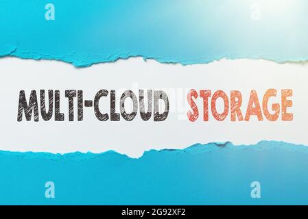 Légende conceptuelle stockage multi-cloud. Approche commerciale utilisation de plusieurs services de cloud computing et de stockage Abstract Dry River, Opening rideaux Banque D'Images
