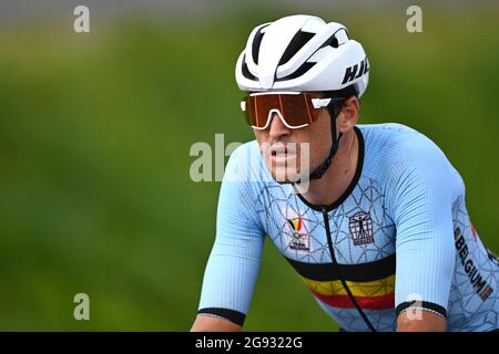 Belge Greg Van Avermaet de l'équipe Citroën AG2R photographié en action pendant la course cycliste sur route pour hommes, le deuxième jour de la « Tokyo 2020 Olympic GA » Banque D'Images