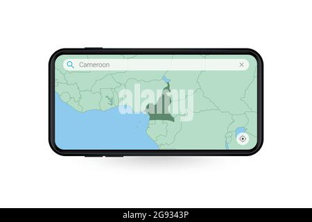 Recherche sur la carte du Cameroun dans l'application de cartographie pour smartphone. Carte du Cameroun dans téléphone portable. Illustration vectorielle. Illustration de Vecteur