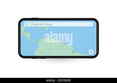 Recherche de carte de Trinité-et-Tobago dans l'application de carte pour smartphone. Carte de Trinité-et-Tobago dans téléphone portable. Illustration vectorielle. Illustration de Vecteur