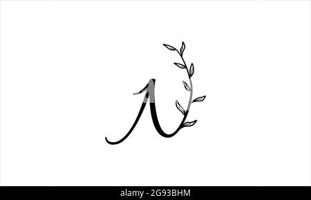 Lettre initiale N floral dessin main botanique boho icône logo design illustration vectorielle Illustration de Vecteur