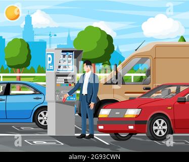 Parking payant avec compteur de stationnement Illustration de Vecteur