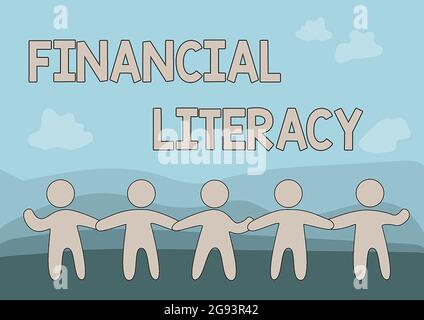 Écriture affichant le texte Financial Literacy. Internet concept éducation et compréhension de divers domaines financiers cinq personnes debout dessin Banque D'Images