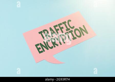 Inspiration montrant le signe de chiffrement du trafic. Mot écrit sur la méthode de sécurisation de la transmission de l'information coloré fournitures de bureau Bright Banque D'Images