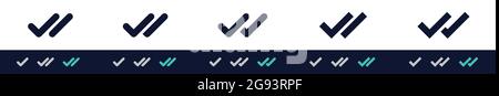 Vérifiez l'état d'envoi du message à l'aide de l'icône. Deux coches - envoyé, remis, vu, icône de vecteur Illustration de Vecteur
