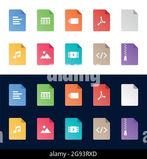 Les icônes de format de document sont dotées d'un dégradé de couleurs, de coins arrondis Illustration de Vecteur