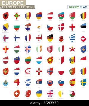 Collection drapeaux des pays européens. Drapeau de rugby. Illustration vectorielle. Illustration de Vecteur