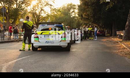 Voitures participant à la course près de terme di Caracalla sur scène SSS0 pendant Rally di Roma capitale , Rome , Italie, 23 juillet 2021 Banque D'Images