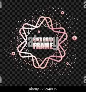 Cadre rond métallique doré rose réaliste pour bannière de texte, carte. Invitation à un mariage, anniversaire et célébration. Objet vectoriel isolé avec fleur brillante Illustration de Vecteur