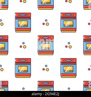 Motif vectoriel sans couture de style linéaire. Appareils électriques de cuisine. Cuisinière électrique avec four. Illustration de Vecteur