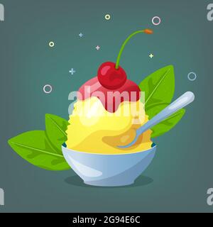Dessert japonais traditionnel kakigori. Chips de glace avec sirop de cerise et de citron. Illustration vectorielle plate. Illustration de Vecteur