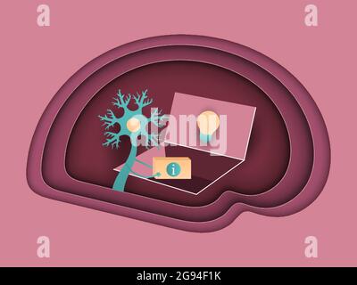 Les neurones transmettent l'information au cerveau. Illustration vectorielle plate coupée en papier Illustration de Vecteur