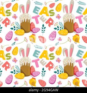 Motif vectoriel sans coutures sur le thème de Pâques. Utilisé pour les textiles, les sites Web, le papier d'emballage. Illustration de Vecteur