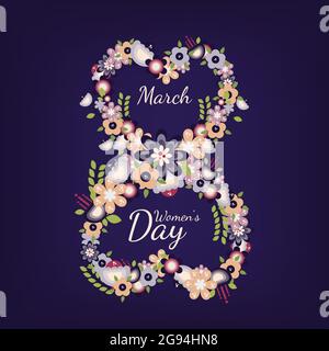Vecteur plat numéro 8 avec fleurs. Journée internationale de la femme Illustration de Vecteur