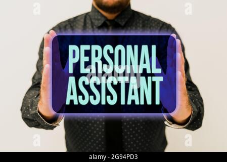 Panneau affichant Personal Assistant, Business concept assistant administratif travaillant exclusivement pour une personne présentant de nouveaux plans et idées Demonstr Banque D'Images