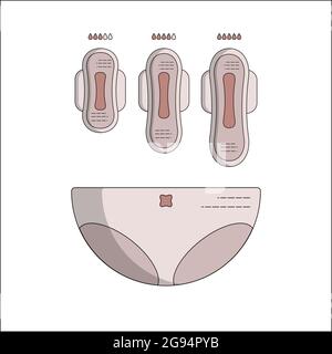 Produits d'hygiène féminine. Icônes et objets plats isolés. Illustration de Vecteur