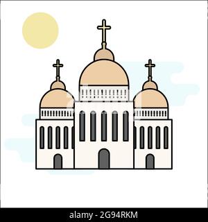 Icône de l'église isolée sur fond blanc. Illustration vectorielle pour la conception de l'architecture religieuse. Silhouette de bâtiment d'église de dessin animé avec croix, chapelle, Illustration de Vecteur