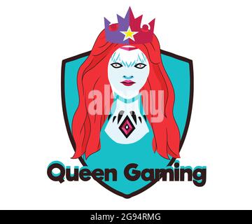 Queen Gaming logo Maker avec l'illustration d'un Gaming Girl Gaming logo Maker avec un personnage féminin… Logo Maker avec motifs cartoonish I Illustration de Vecteur