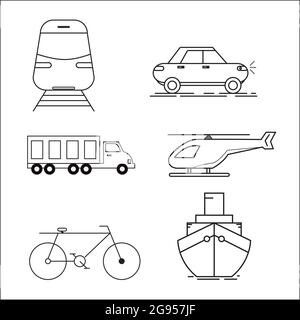 Ensemble simple d'icônes de lignes vectorielles liées au véhicule. Contient un tel ensemble simple de véhicules pour logos, icônes, etc Illustration de Vecteur