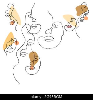 Portraits de dessins au trait visages abstraits avec formes abstraites dessin à la main Illustration vectorielle Illustration de Vecteur