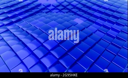 Motif vagues minimaliste en cubes. Abstrait Blue surface de revêtement cubique arrière-plan futuriste. illustration de rendu 3d. Banque D'Images
