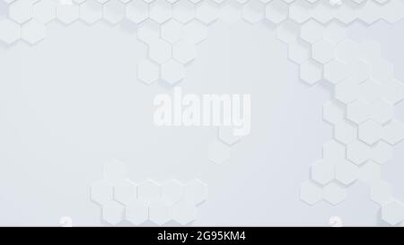 Hexagons blancs aléatoires géométriques, nid d'abeille, sur fond blanc. Rendu 3d d'arrière-plan abstrait. Banque D'Images