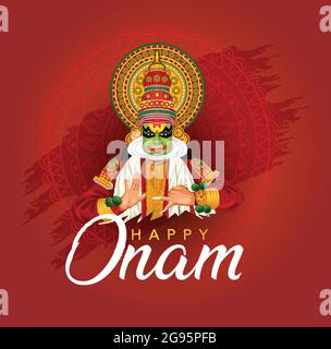 Festival de Kerala heureux onam avec kathakali visage, utilisation pour poster, dépliant , bannière Illustration de Vecteur