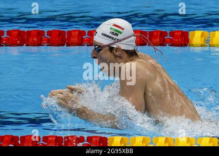 Tokyo, Japon. 24 juillet 2021. David Verraszto, de Team Hungary, participe à la course individuelle de quatre hommes de 400 mm au centre aquatique de Tokyo, lors des Jeux Olympiques d'été de Tokyo, au Japon, le samedi 24 juillet 2021. Photo par Tasos Katopodis/UPI. Crédit : UPI/Alay Live News Banque D'Images