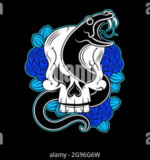 motif tatouage serpent et crâne vectoriel avec bannière et fleur Illustration de Vecteur