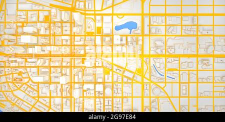 blanc bas poly moderne centre-ville avec routes jaunes vue de dessus. rendu 3d Banque D'Images
