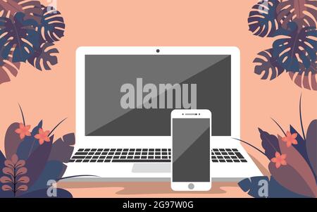 smartphone et ordinateur portable au design plat Illustration de Vecteur